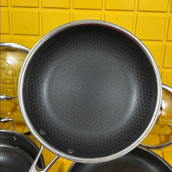 HEXCLAD 7-Piece Nonstick Stainless Steel Frying Pan Set 8 10 12- Lids Wok $600 - Picture 10 of 11